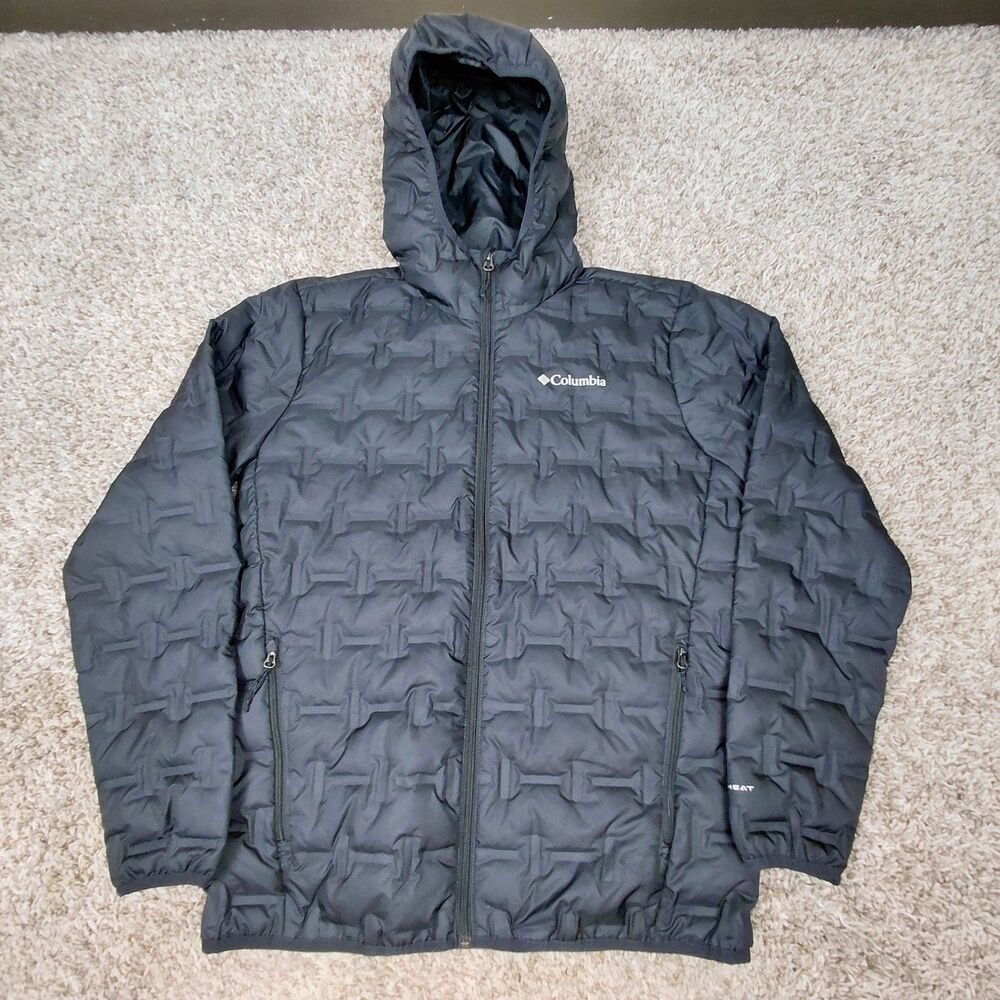 Columbia Delta Ridge 650 Down Jacket Mens Medium Black Full Zip Omni-Heat Puffer
